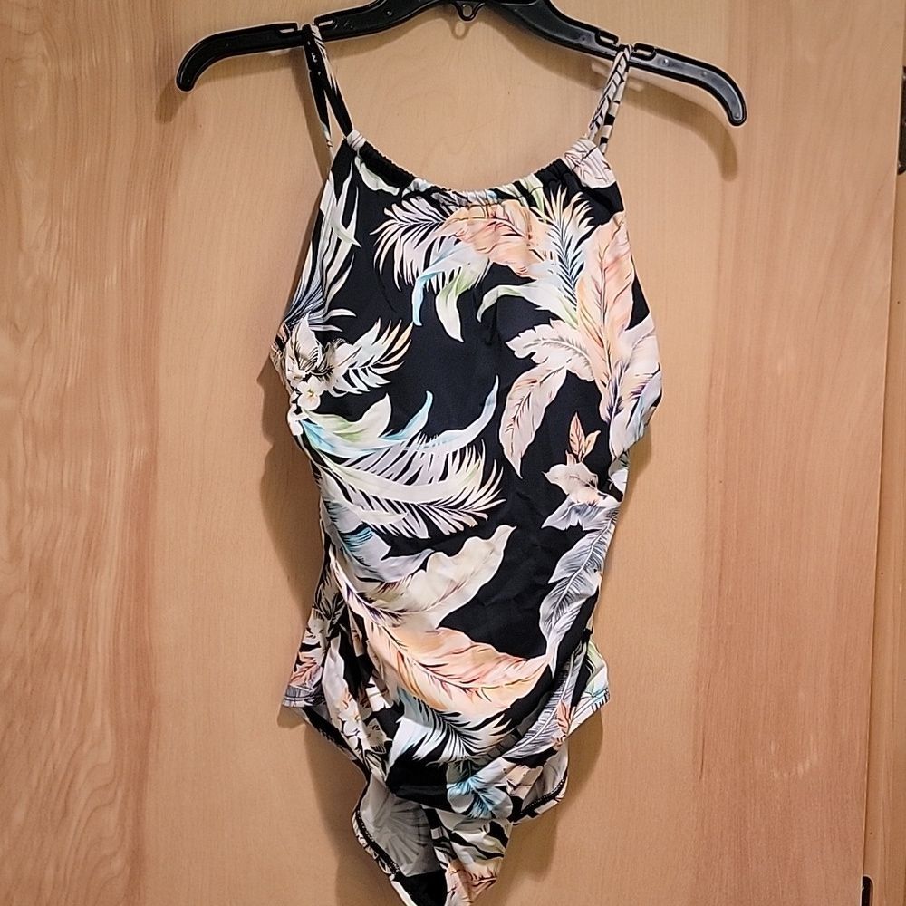 Jantzen Black and Cream Tropical One Piece Swimsuit
